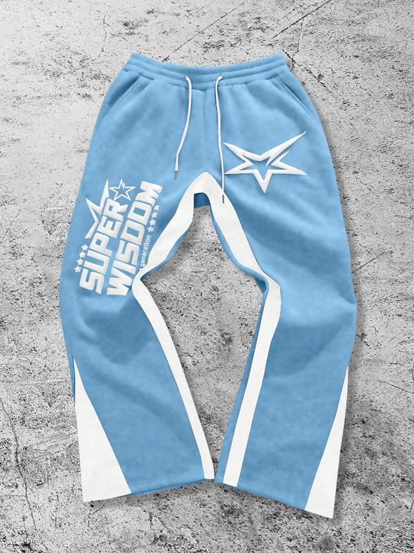 Men's Colorblock Letter & Star Print Sweatpants, Casual Comfy Straight-leg Pants for Daily Wear, Men's Trousers for All Seasons, Athleisure Style Bottoms