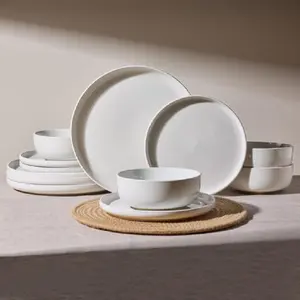 Milkyway Plates and Bowls Set, 12 Pieces Dinnerware Sets, Dishes Set for 4, White