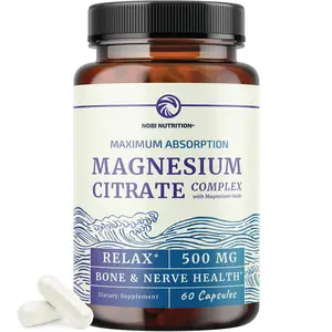 Nobi Nutrition Magnesium Citrate Complex 500 MG for Calm Relaxation Constipation & Digestion Health Support US Formulated High Absorption Formula Vitamin Mineral