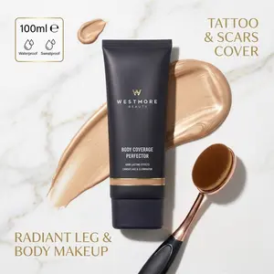 Westmore Beauty Body Coverage Perfector - Waterproof & Sweatproof Leg & Body Makeup, Concealer & Tattoo Cover-Up, 100ml Flawless Lightweight Blend Brush Sold Separately Cosmetic Body Highlighter Radiant