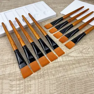 5/15pcs Flat Paint Brushes Synthetic Nylon Craft Artist Brushes for Painting Oil Acrylic Paint Brush Paint Brushes with Wooden Art Drawing Supplies
