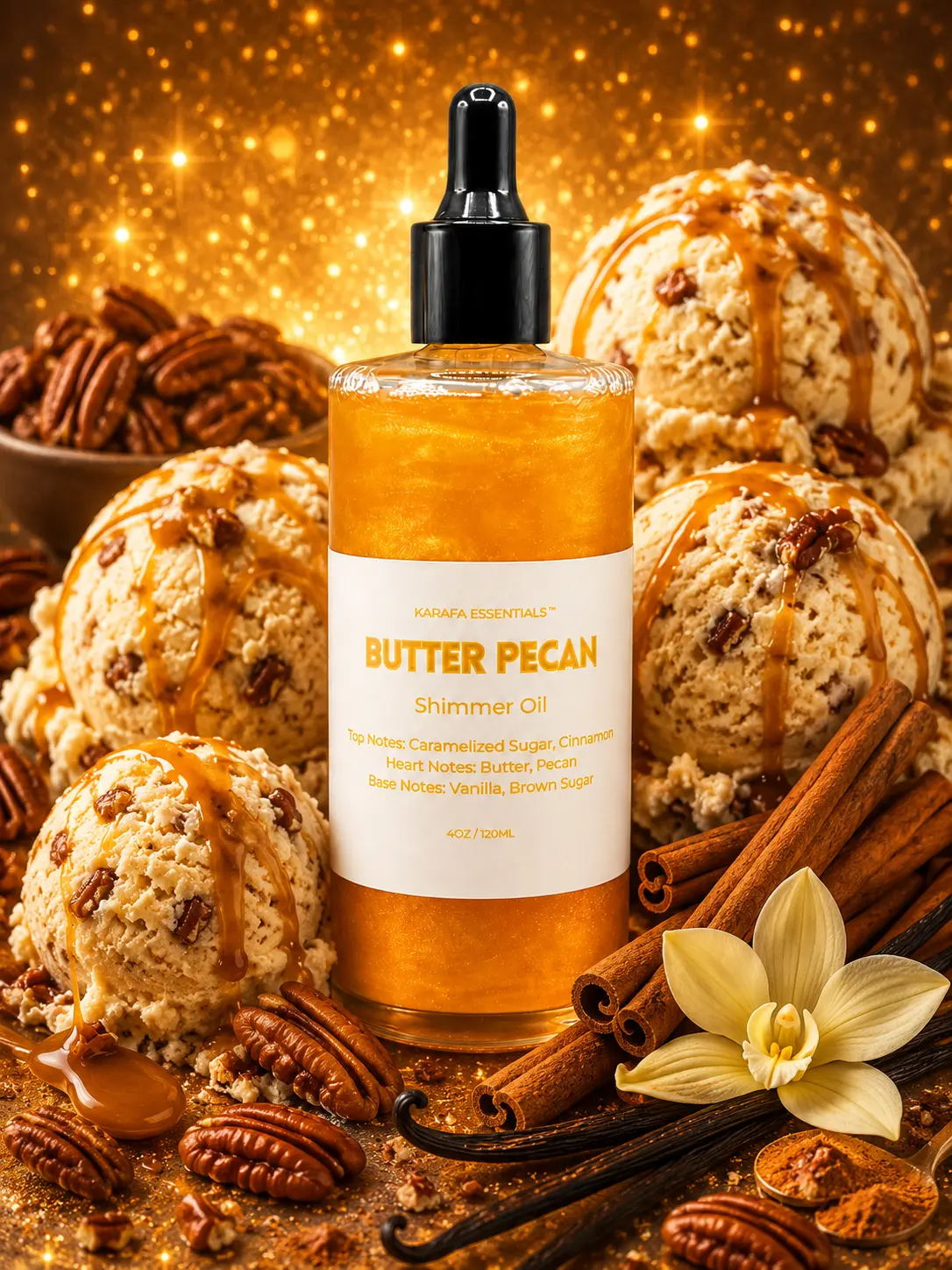 Butter Pecan Moisturizing Body Oil Caramelized Sugar Cinnamon Butter Pecan Brown Sugar Vanilla by Karafa Essentials