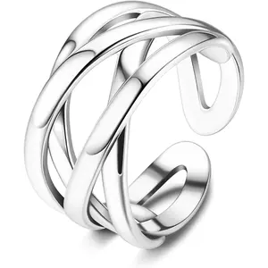 925 Sterling Silver Rings Open Knuckle Rings for Women Adjustable Thumb Finger Rings Minimalist Cross Line Band Rings