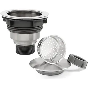QuiLanTu 3 1/2" Kitchen Sink Drain Kit Replacement Sink Drain Assembly Removable 304 Stainless Steel Deepen Sink Strainer Basket with Sealing Cover for Kitchen Laundry Room RV(Brushed)