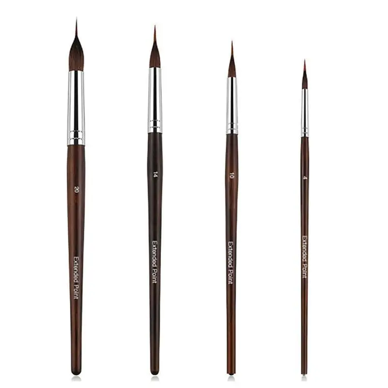 Watercolor Brushes Professional, 4Pcs Extended Point Brushes Synthetic Extra Long Pinhead Brush for Fine Detailing