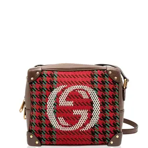 Pre-owned GUCCI Leather Shoulder Bags Camera Case Woolen Calfskin Brown Red Green (ws010626f0)
