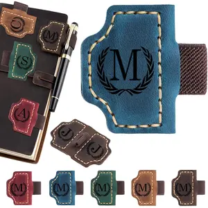 Personalized Magnetic Leather Bookmark with Pen Holder - 26 Letters Custom Book Mark with Name Initial Engraved for Readers Book Lovers Travelers, Great Gift for Women & Men (Blue)