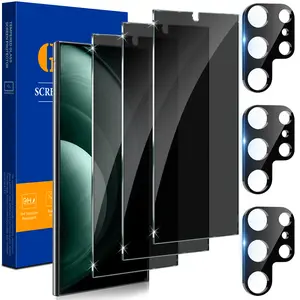 [6 Pcs/set] 3 Pack Privacy Screen Protector + 3 Pack Camera Lens Protector for Samsung Galaxy S25 Ultra / S25+ / S24 Ultra / S24+, Anti-Spy Tempered Glass, Fingerprint Unlock Support