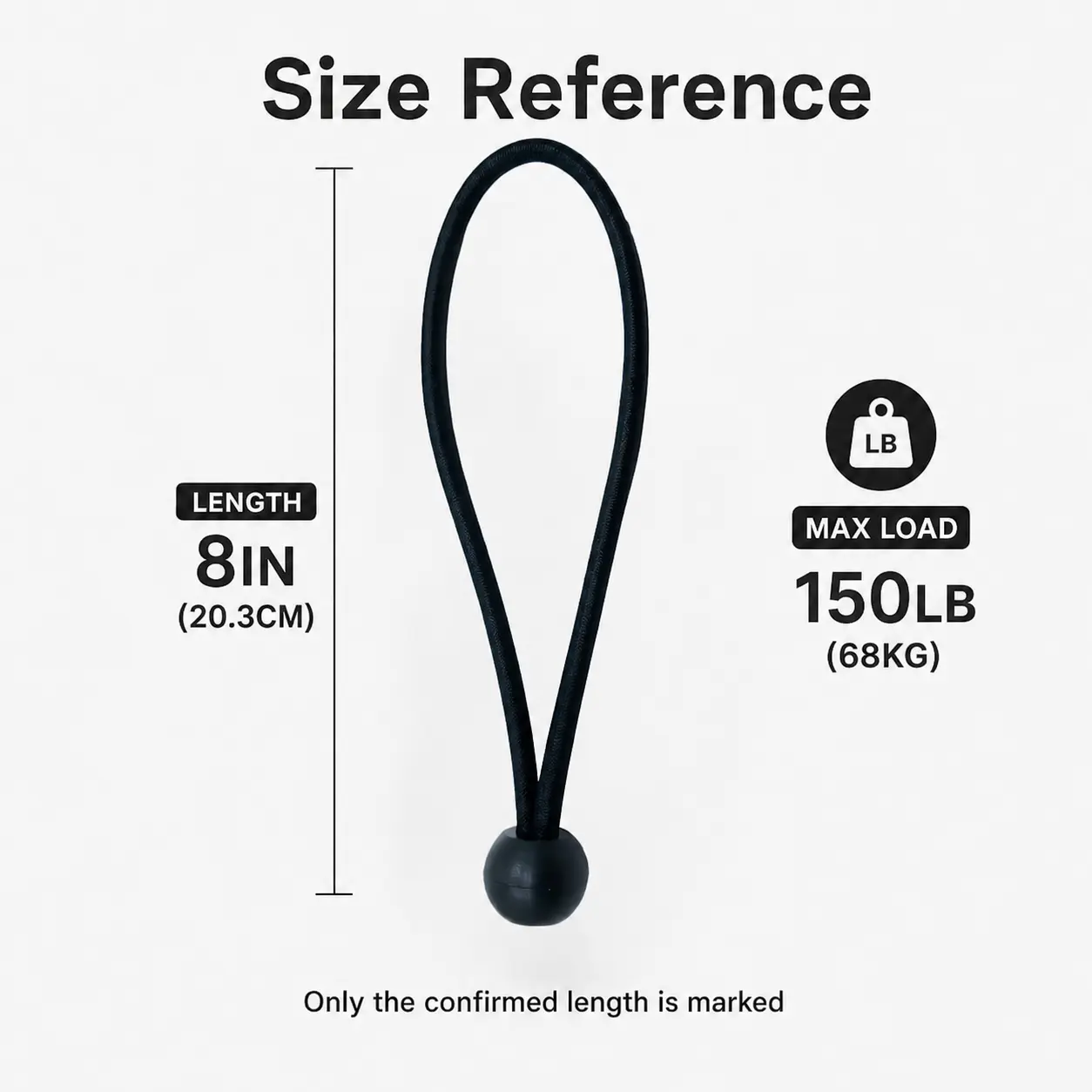 8-Inch Latex Ball Bungee Ties, Heavy-Duty UV-Resistant High Elastic Force Outdoor Fixings for Camping Tent, Boat Canopy, Trampoline, Black