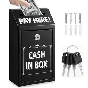 Cash Money Box with Slot and Lock – Safe Metal Donation Box with Lock and Slot