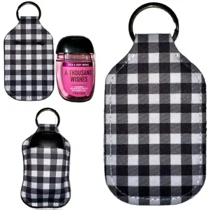Gingham black and white plaid hand sanitizer holder new (for 1oz bottle)