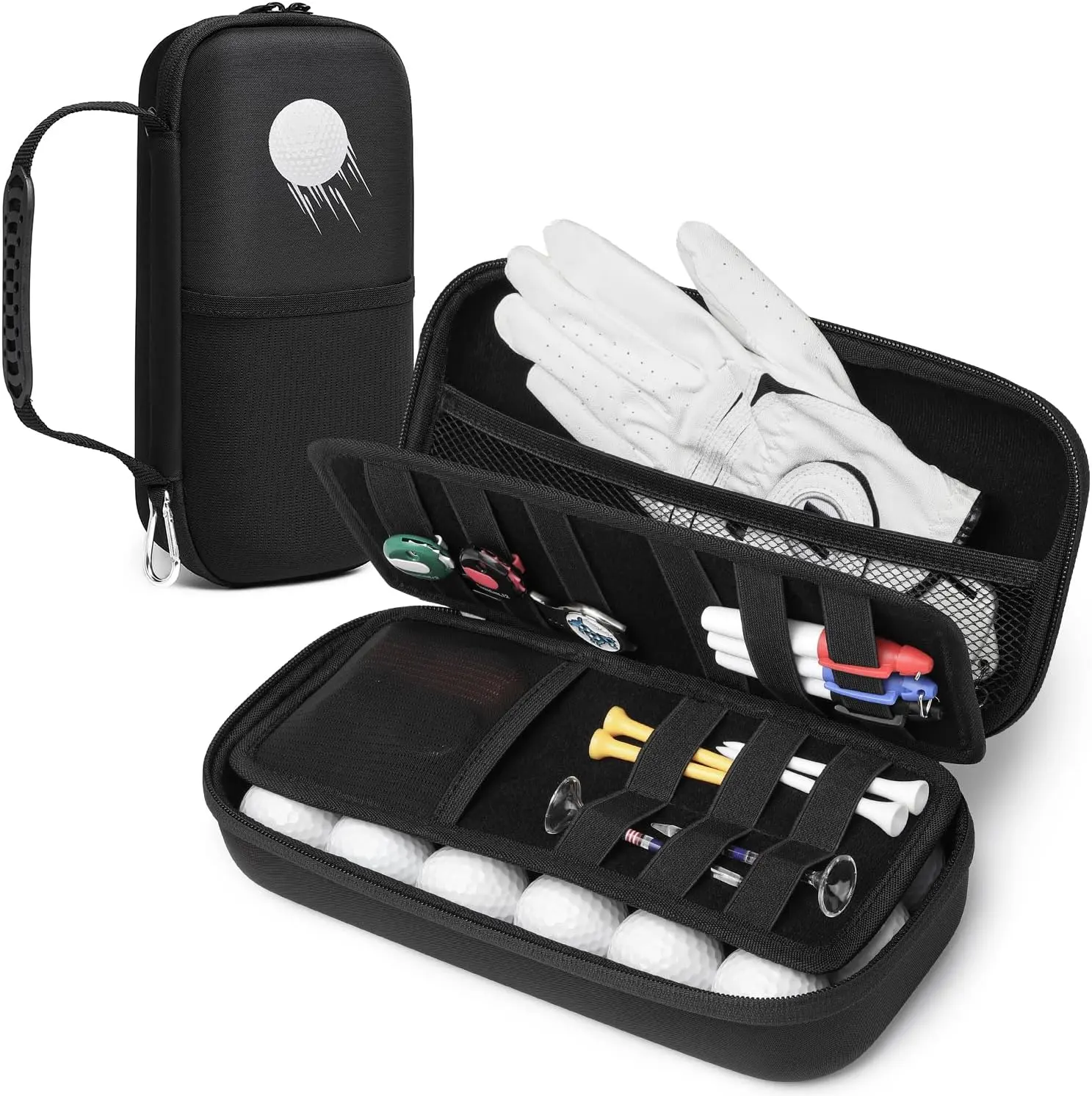 Golf Glove Holder with Glove Shaper, Golf Accessories Organizer Case | Protective Hard Shell Golf Travel Case Fits Balls, Tees, Markers, Gifts for Golfers