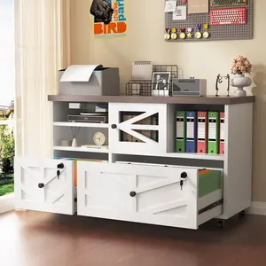 2-Drawer Locking Rolling File Cabinet with Wheels – White Lateral Filing Cabinet for Home Office, Legal/Letter Size, Sturdy Wooden Top, Herringbone Pattern