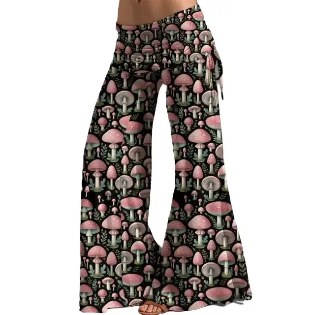 Women's High Waist Wide Leg Mushroom Cottage Core Pants Black Pink Fairy Yoga Leggings Comfortable Fit for Casual Wear Womenswear Bottom