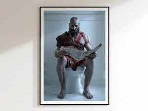 God of War Poster, Bathroom Wall Art, Bathroom Funny Print, Kratos Game Poster, God of War Kratos Art, Game Poster Prints