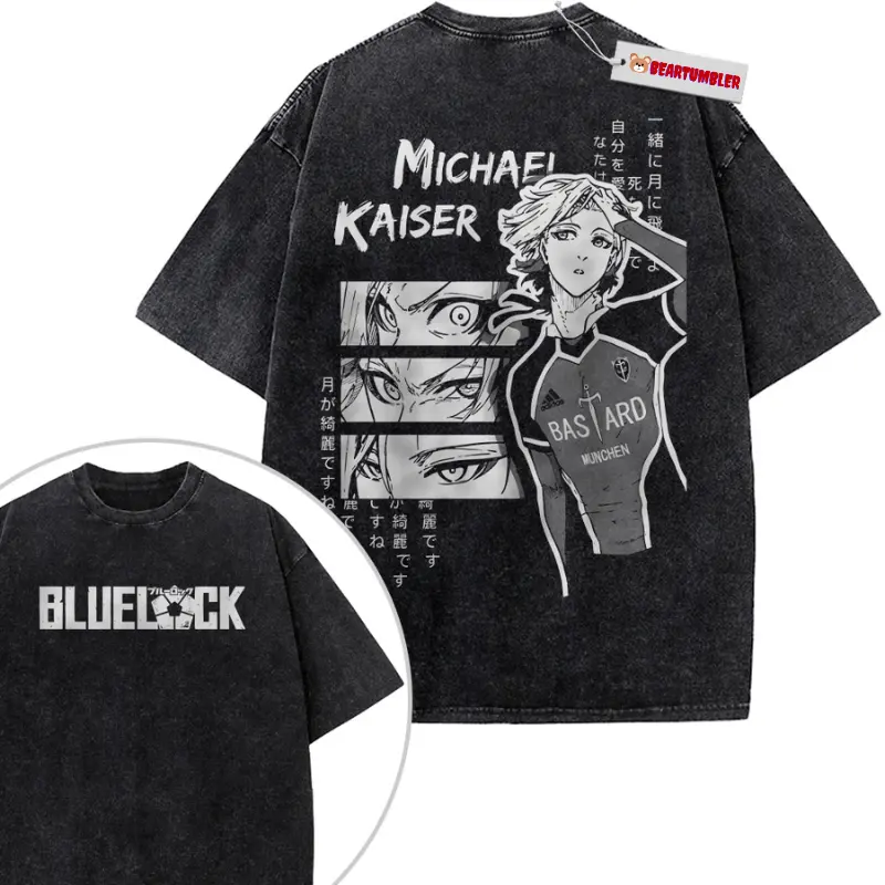 Michael Kaiser Blue Lock T-Shirt, Vintage Acid Wash Manga Graphic, Edgy Anime Soccer Apparel, Y2K Japanese Streetwear, Unisex Cotton Crewneck T-Shirt Menswear Womenswear Streetwear Top