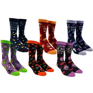 Womens Halloween Sock Bundle Funny 6 Pack of Spooky October Girls Footwear Funny Graphic Socks Comfortable Fitted Spandex Cotton