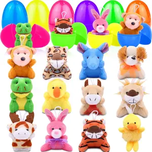 12 Pcs Filled Easter Eggs with Mini Stuffed Animal Plush Toys Easter Basket Stuffers Filler for Kids Toddler Boys Girls Egg Hunt Party Favors Classroom Prize Supplies