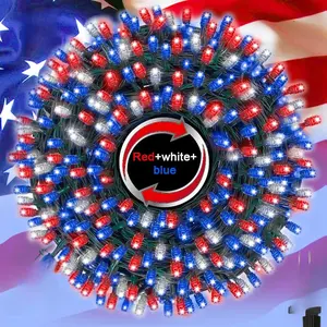LAMPHOME 33ft Patriotic String Lights - Red White Blue Mini Lights, 100 LED Green Wire Fairy Starry String Lights Plug in, 11 Modes for Independence Day Celebration Party Memorial Day Decor