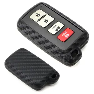 iJDMTOY Carbon Fiber Pattern Soft Silicone Key Fob Cover Case For Camry Avalon Corolla Highlander Tacoma RAV4 Smart Key