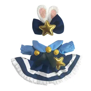 Bunny Police Outfit Set for 5.5"–6.7" Plush Dolls, Cute Cosplay Dress with Headband Bow and Star Pins, Gift for Stuffed Animals
