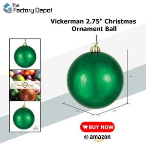 Vickerman 2.75" Christmas Ornament Ball, Emerald Shiny Finish, Shatterproof Plastic, UV Resistant, Holiday Christmas Tree Decoration, 12 Pack