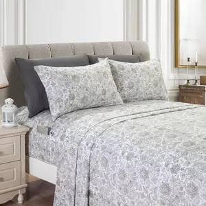 Mocassi Paisley Pattern Percale Bed Sheet Set, 1800 Thread Count Hotel Premier with Vibrant Fade-Resistant Finish