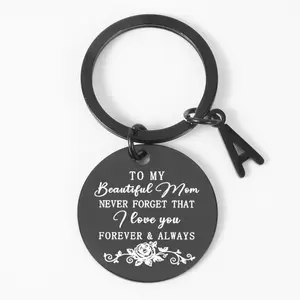 Heartfelt "To My Beautiful Mom" Engraved Round Stainless Steel Keychain - Keyrings & Keychains with Floral Design, Family Love Keepsake, Personalized Mother's Day Gift, Durable and Rust-Resistant, Ideal for Mom's Special Day