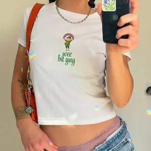 [Sale off up to 50%] Wee Bit gay baby tee, leprechaun crop top, viral st patricks day shirt, lucky bar crawl tshirt, LGBTQ pride apparel, trendy party outfit