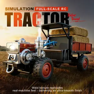 JJRC C8836, retro remote control tractor, metal body, steering wheel rotates along, includes tractor sound effects and a mist smoke spray feature, agricultural machinery remote control toy