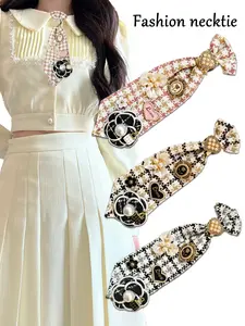 Handmade Small Scented Plaid Flower Tie, Floral Embroidered Tie, Polyester Fashion Hand-Tied Necktie for Women, Suitable for Business Parties Formal Occasions