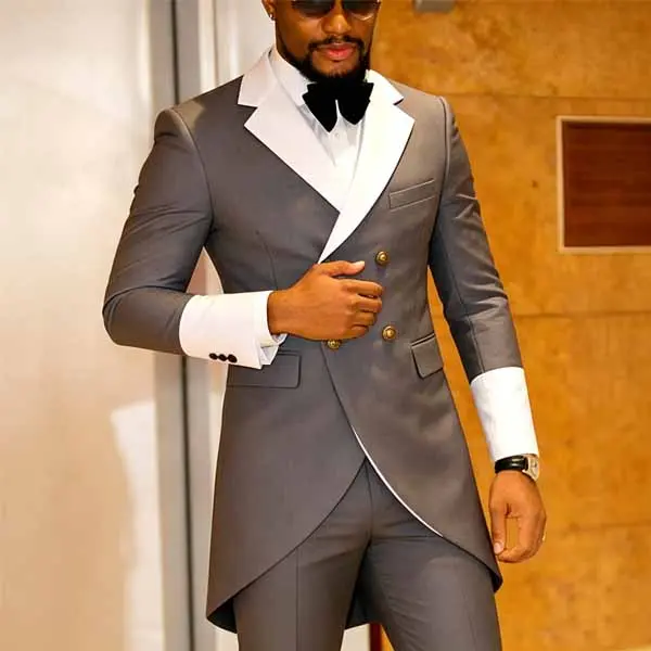 Men's Tailcoat Suit,Mens Suits 2 Piece Slim Fit Double-Breasted Swallow Tail Coat For Proms,Concert,Wedding Formal Grey Long Sleeve Menswear