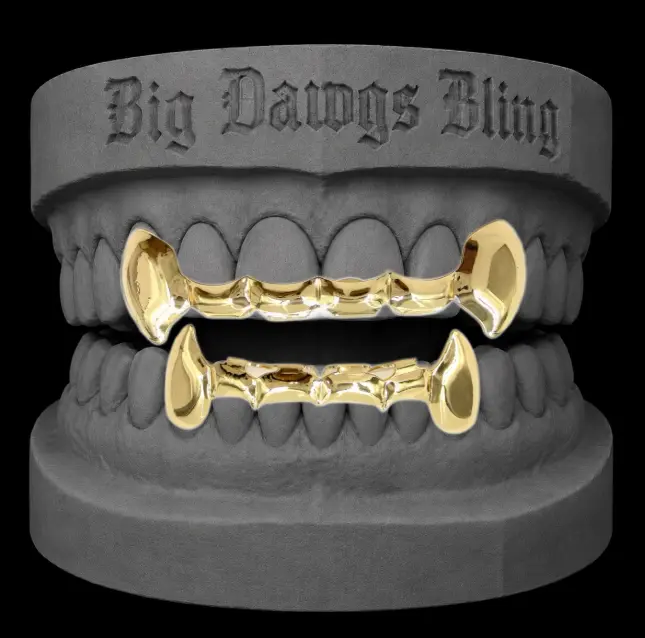 14K Gold Plated Vampire Fangs Bridge Grillz Set