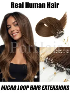 12-20Inches Straight Micro Loop Hair Extensions Glueless Human Hair For Women Natural Brown Black Blonde Micro Bead Micro Ring Fishing Line Halo Hair Extensions Daliy Use