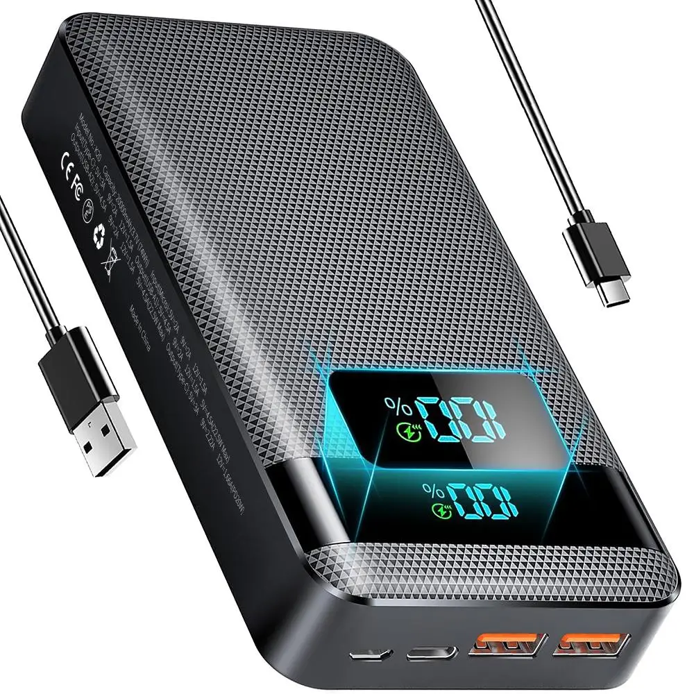 20000mah Portable Charger, Digital Display Power Bank, Mobile Phone Charger with Type-C / USB A Output Suitable for iPhone Android Samsung Etc., Compr