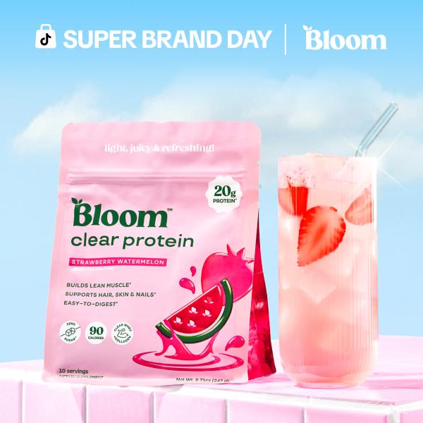 Bloom Nutrition Clear Protein - Clear Whey + Collagen Protein Blend | 20g Protein, 90 Calories, 0g Sugar, Light & Refreshing Fruity Drink | Protein for Women