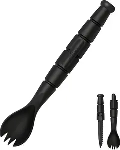 Tactical Spork Cutter Combo, 3 in 1 Tactical Camping Utensils, Camping Gear & Camping Flatware with Hidden Cutter, 1 Pack, Black