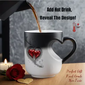 Magic Color Changing Mug Heart, Thermosensitive Ceramic Mug, Funny Coffee Mug, Ceramic Coffee Cup, 11 Oz/330 Ml, Valentine's Day Gift for Her, Mom, Lover, Romantic Gift, Drinkware