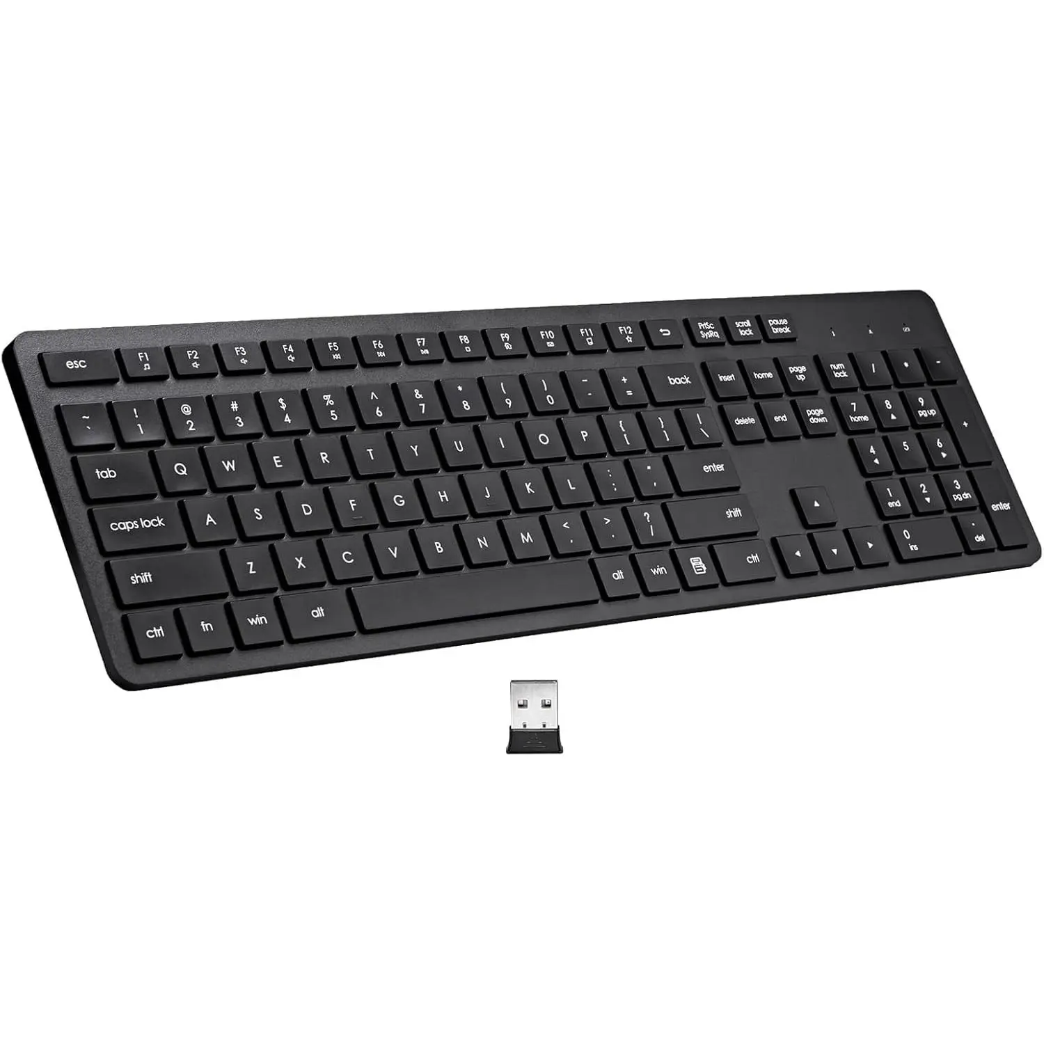 Wireless Keyboard, 2.4G USB External Silent Cordless Keyboard for Windows Chrome Laptop Computer PC Desktop Notebook Chromebook, 106 Keys Full Size with Number Pad (Black)