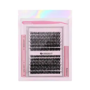 DIY Lash Extension Kit Lash Clusters Kit,240 Clusters 9-17mm, 30D/40D Volumes, Bond Glue, Sealant, Tweezers, Home Use Eyelash Starter Kit,4 in 1 set