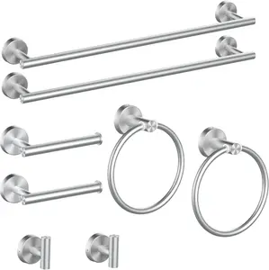 8 count Brushed Nickel Bathroom Hardware Set, 24inch Bathroom Towel bar+Towel Ring+Toilet Paper Holder+ Robe Towel Hook, SUS304 Stainless Steel Bathroom Accessory Set