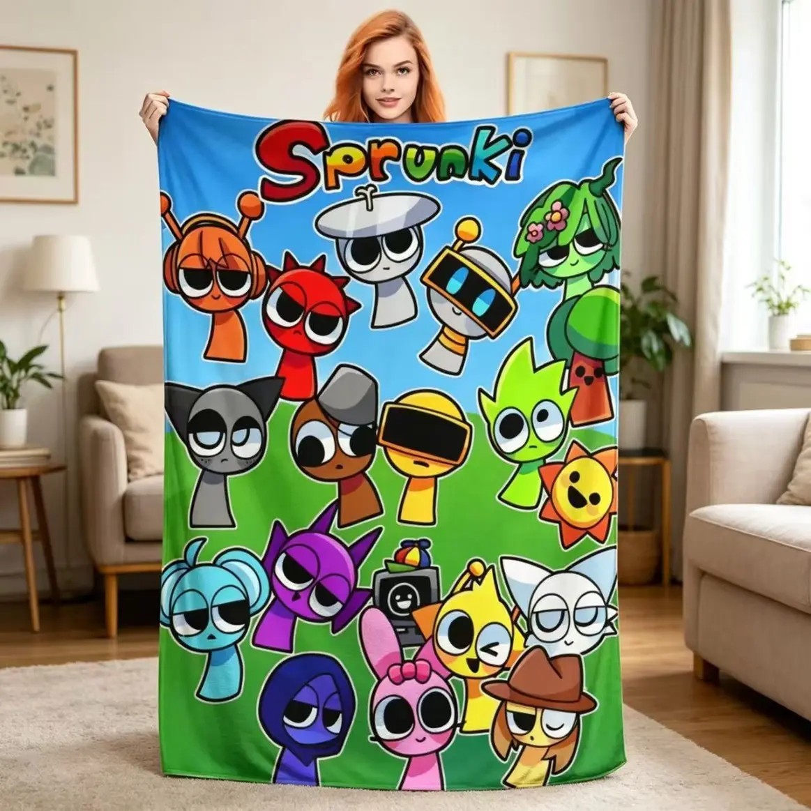 Sprunki Super Soft Cozy Throw Blanket, Plush Flannel Blanket for Couch, Sofa, Bed, Living Room, Bedroom, Kids Room, Travel and Fun Gift