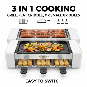 QAC Electric Sausage grill Indoor Grill,2 in 1 Indoor Grills for Kitchen with Grill Net & Non-Stick Cooking Removable Plate, Temperature Control, Dishwasher Safe, 1800W Smokeless barbecue Universal Griddle