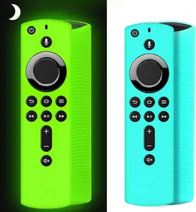[2 Pack ] Firestick  Remote Cover Case Compatible with 4K Firetv Stick, Firetv Remote Control Cover, Shockproof Anti Slip Case (Green Glow& Sky Blue Not Glow)