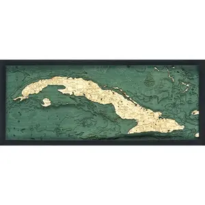 Cuba 3-D Nautical Wood Chart, Medium, 13.5" x 31"