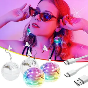 LED Disco Ball Earrings 16 RGBW Colors Rechargeable Light Up Accessories for Women Halloween Costume Dance Party 2.6 Inch Lightweight High Quality Alloy