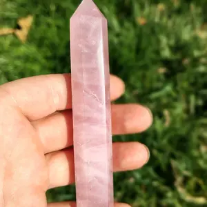 Rose Quartz Crystal Tower - Pink Color, Natural Finish, Simple Design, Ideal for Meditation and Spiritual Practices