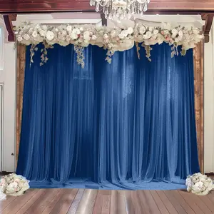 Navy Blue Sheer Backdrop Drape – 5ft x 14ft Wedding Arch & Ceiling Decor Panel, Wrinkle Free with Soft Shimmer