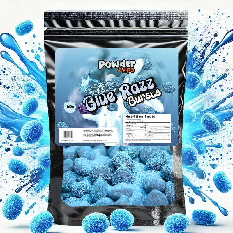 PowderPops Sour Blue Razz Gusher Bursts Viral Candy 6OZ Fruity sweet razz blue