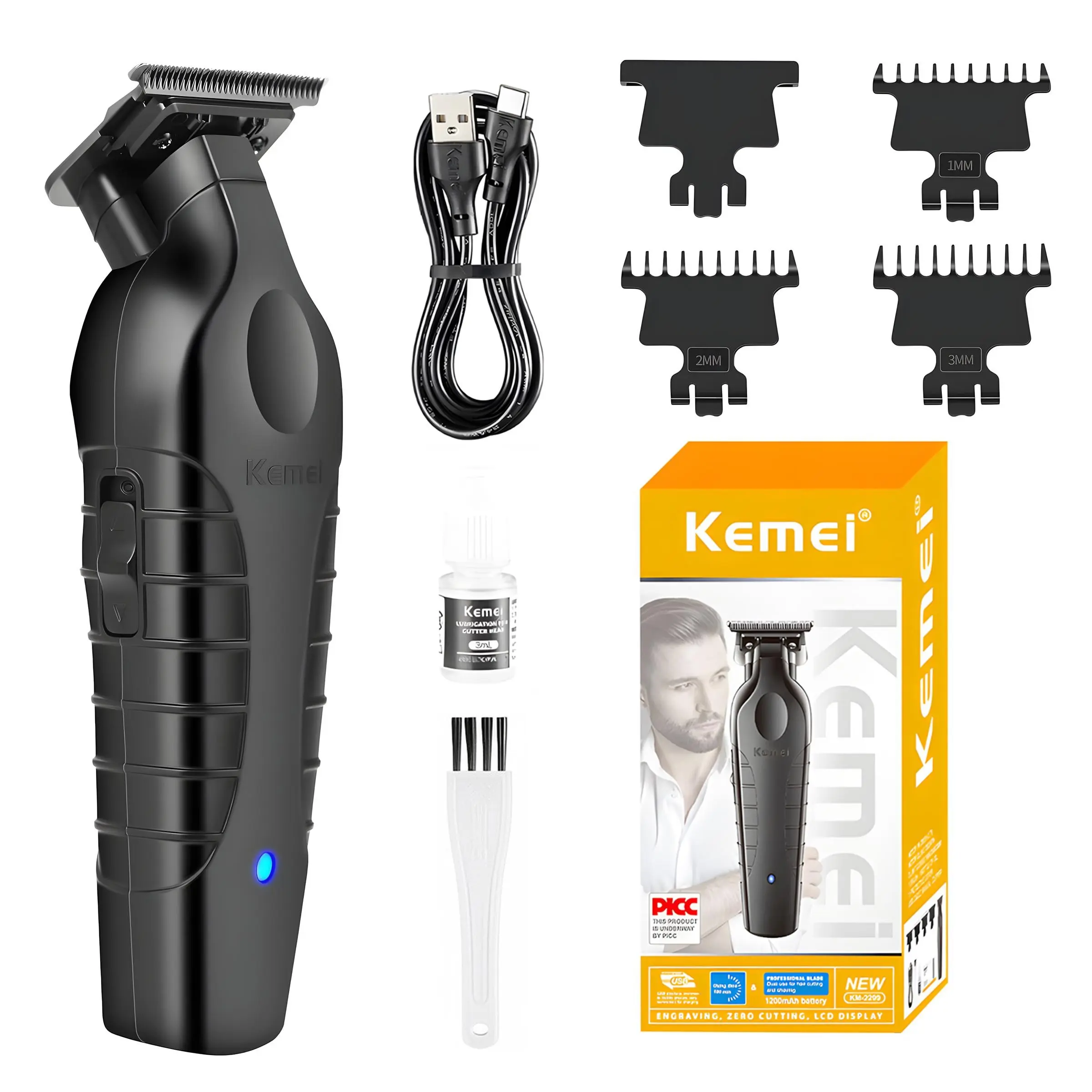 Kmei Km-2299 Hair Trimmer Attachment, USB Fade Clipper, Precision Carving Design, Compatible with Any Hair Type, Durable & Efficient Cutting Tool, Cordless Hair Cutting